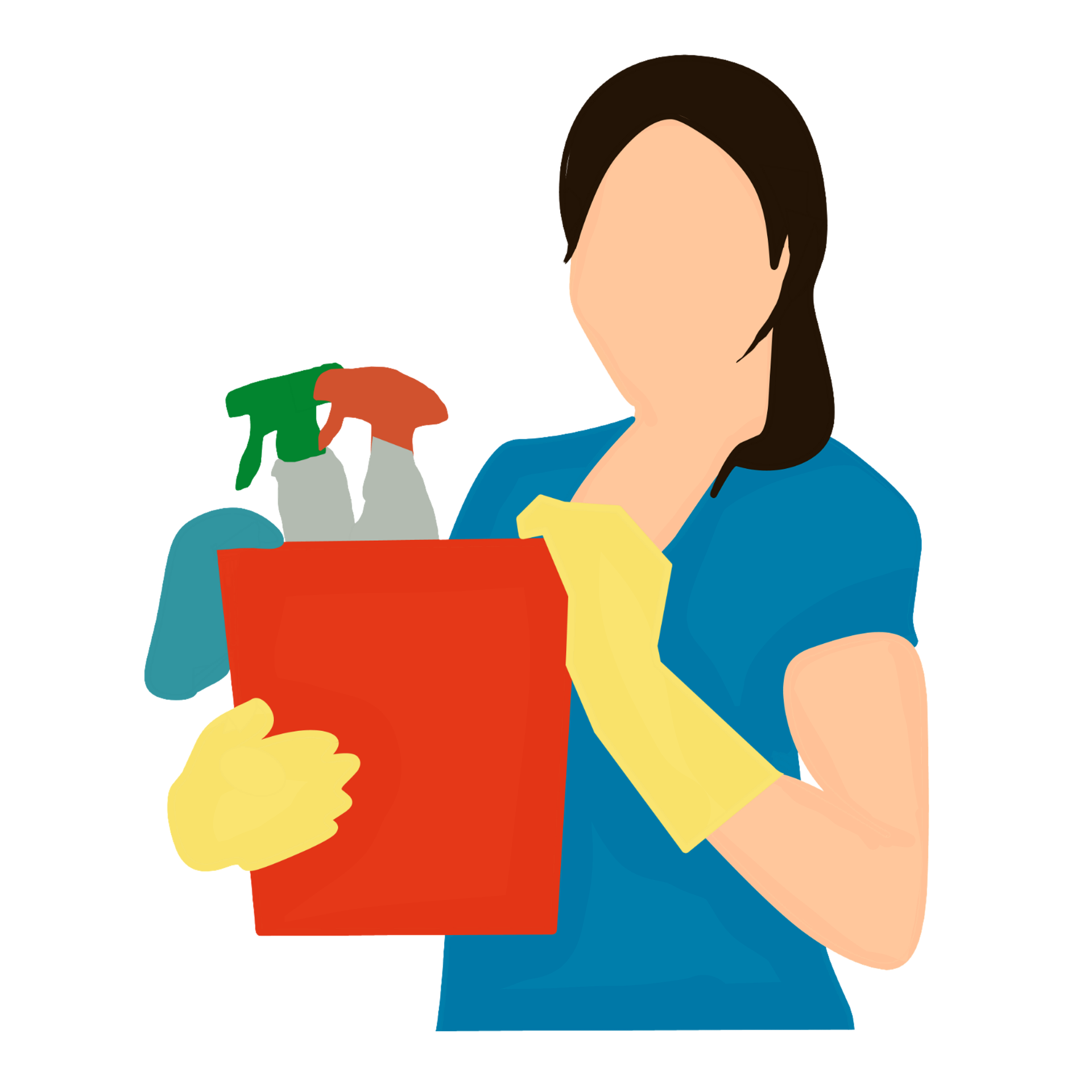 Illustration of a cleaner carrying cleaning supplies