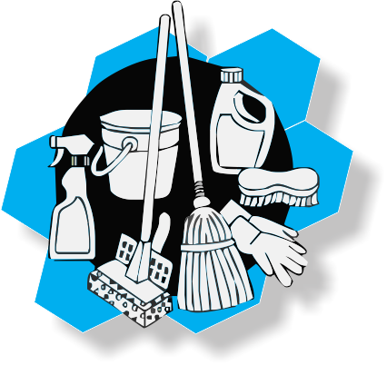 Illustration of professional cleaning tools and supplies